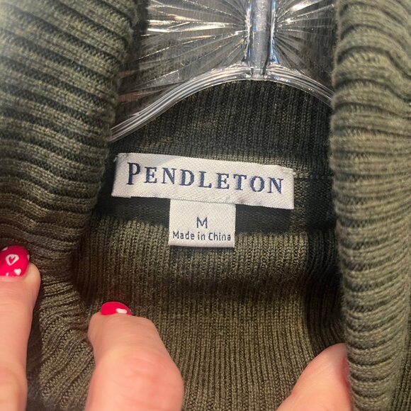 Pendleton 100% Merino Wool Sweater Career Women's Green Turtleneck Size Medium - Picture 5 of 9